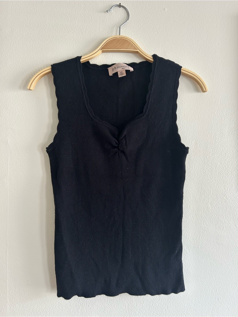 Philosophy Black Ribbed Scallop Edge Tank